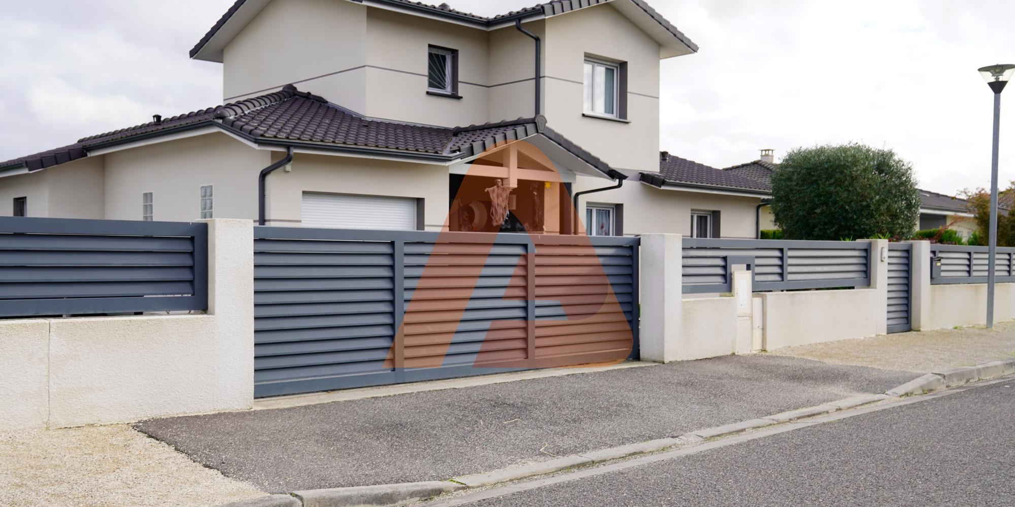 modern door gate white two storey house driveway entrance gates home access garage suburb 1 | Installation | Aluglobusfence.com