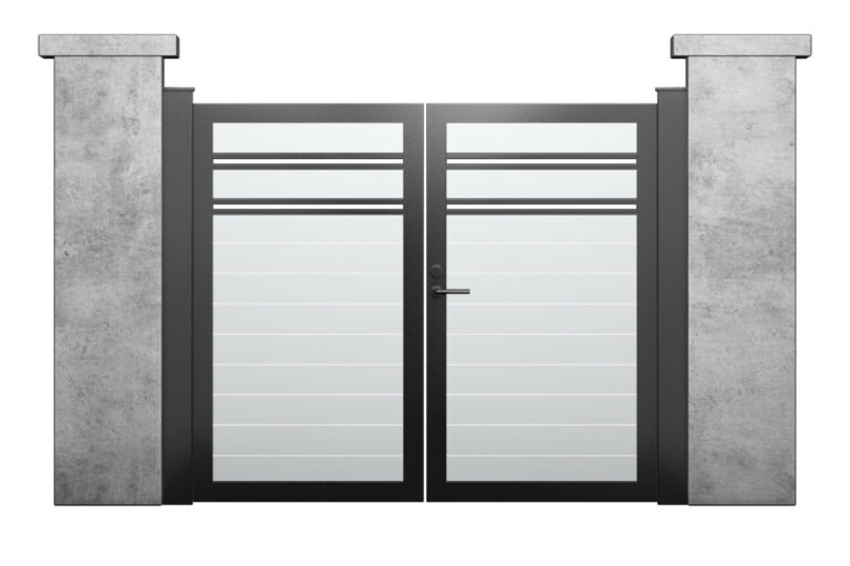 ALU60 Horizontal Pedestrian Gate Double Swing Vinil | Alu 60 Horizontal Vinyl Double Swing Pedestrian Gate | Aluglobusfence.com