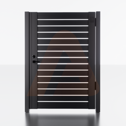 Alu Fence Logo Alu 40 4' x 6' Universal DIY Pedestrian Gate Render (Black) (1) | Aluminum Gate Kit Alu40 Universal DIY 4' x 6' BLACK | Aluglobusfence.com