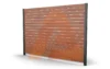 Woodgrain Alu 40 horizontal aluminum slat fence panel with black posts, 6 x 6 ft