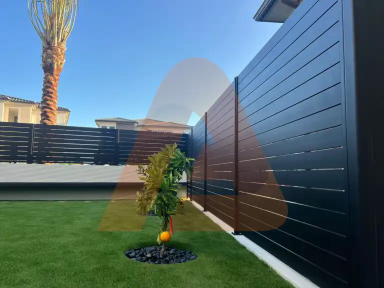 ALU 40 black slat fence installed by Aluglobus Aluminum Systems