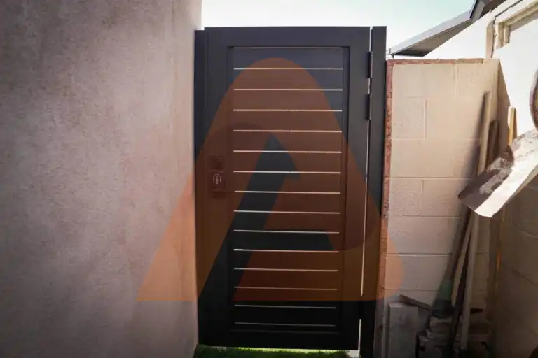ALU 40 black slat pedestrian gate installed by Aluglobus Aluminum Systems