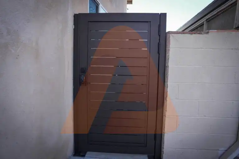 ALU 40 black slat pedestrian gate installed by Aluglobus Aluminum Systems