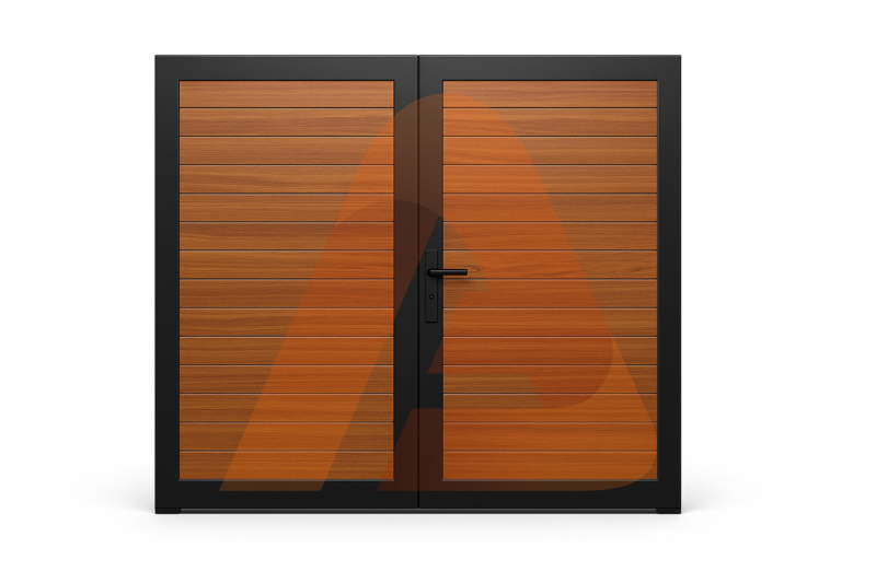 1bab3bc4 d406 47af 94d0 43fe3656e3b7 | Alu50 T&G woodgrain Contractor Line 12' x 6' Double Swing (HD DOUBLE GATE) | Aluglobusfence.com