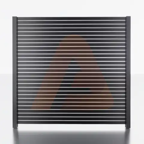 Alu Fence Logo Alu 20 Fence Black | Aluminum Fence Kit Alu20 SLAT 6' x 6' Horizontal Black 1/2 GAP | Aluglobusfence.com
