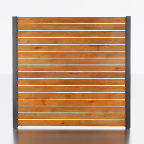 Alu Fence Logo Alu 40 Fence Woodgrain | Aluminum Fence Kit Alu40 Slat 6x6 C Channel 1/2 Gap No Post Black | Aluglobusfence.com