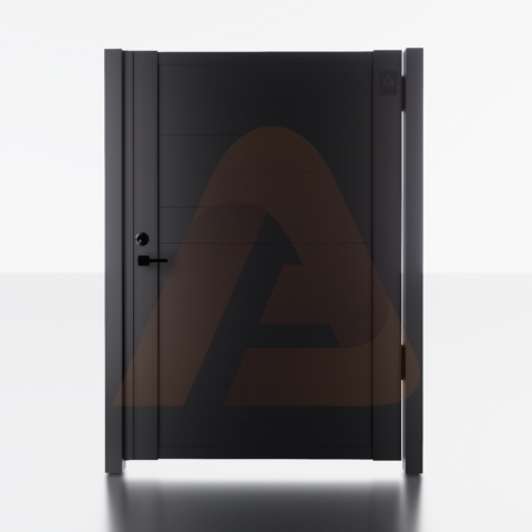 Alu Fence Logo Alu 60 4' x 6' Universal DIY Pedestrian Gate Render (Black) | Aluminum Gate Kit ALU60 T&G Universal DIY 4' x 6' | Aluglobusfence.com