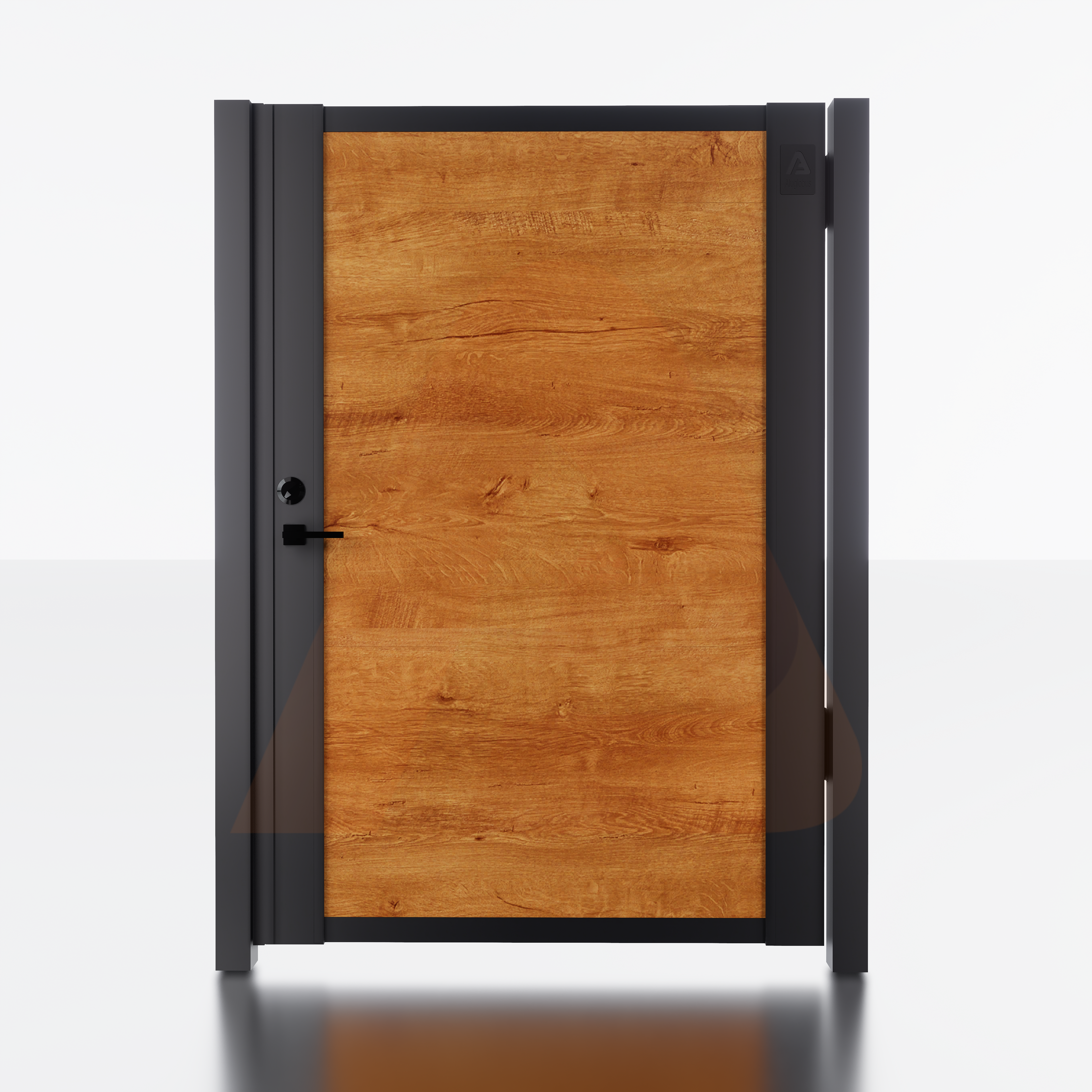 Alu Fence Logo Alu 60 4' x 6' Universal DIY Pedestrian Gate Render (Woodgrain) | Aluminum Gate Kit ALU60 T&G Universal DIY 4' x 6' | Aluglobusfence.com