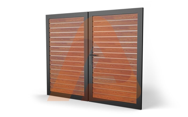 ALU40 Woodgrain Universal DIY 12 by 6 double swing aluminum gate kit