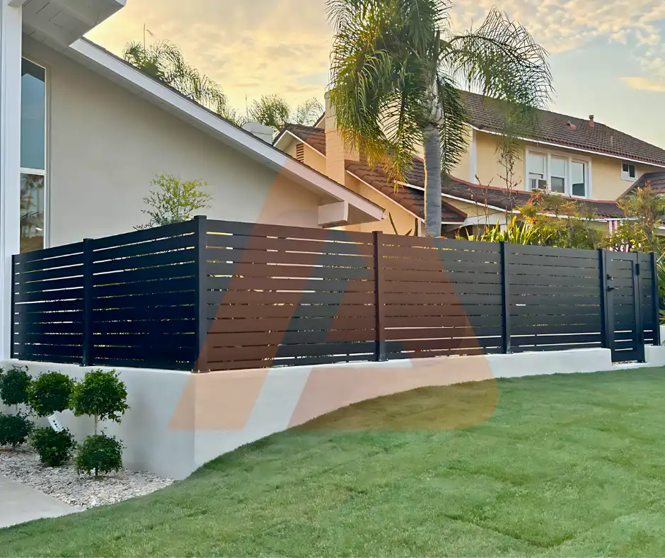 Black fence installed in front yard