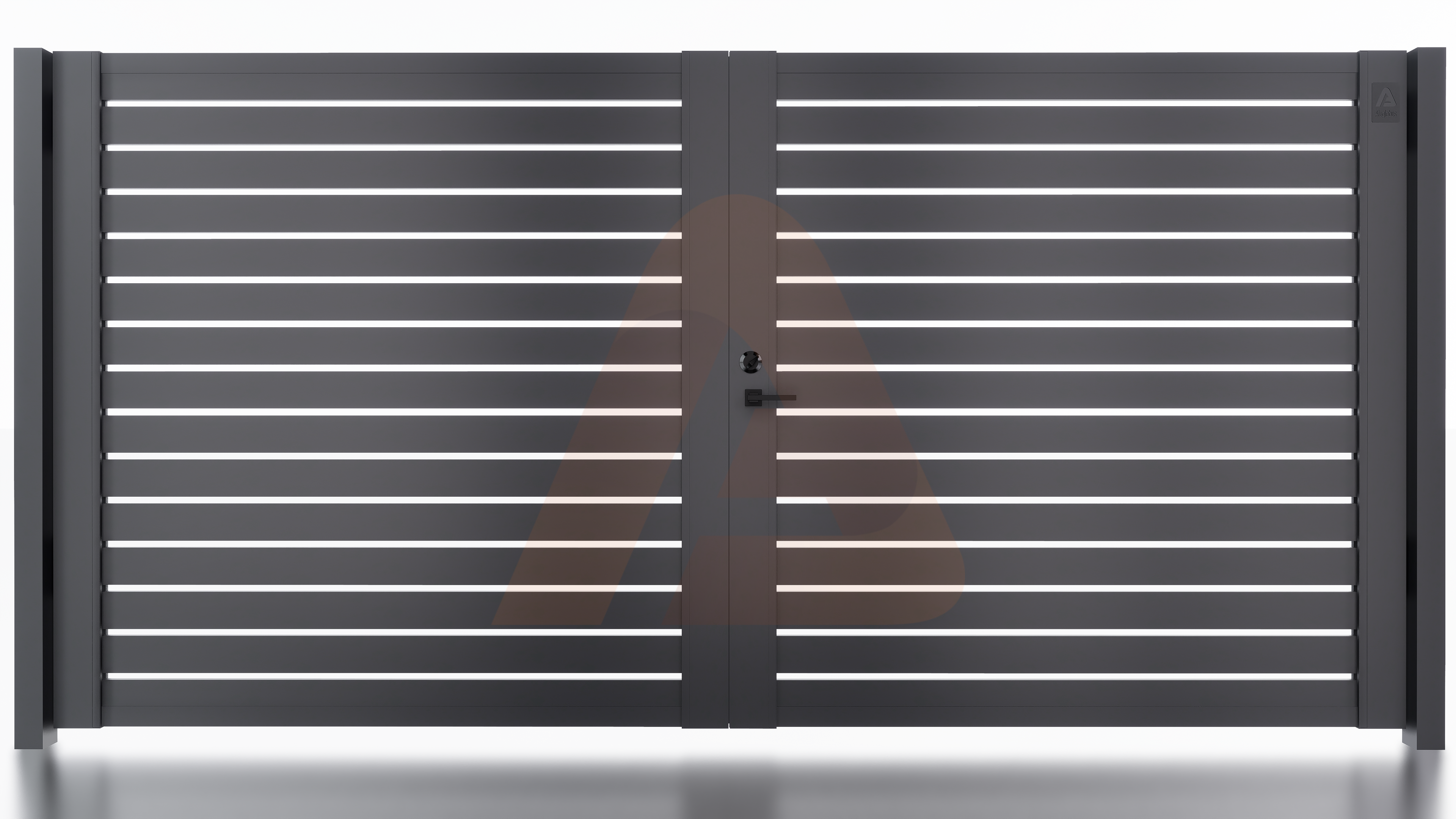 Alu Logo Alu 40 12' x 6' Universal DIY Pedestrian Gate Double Swing Render (Black) | Aluminum Gate Kit Alu40 Double Swing Universal DIY 12′ x 6′ 1/2 Gap | Aluglobusfence.com
