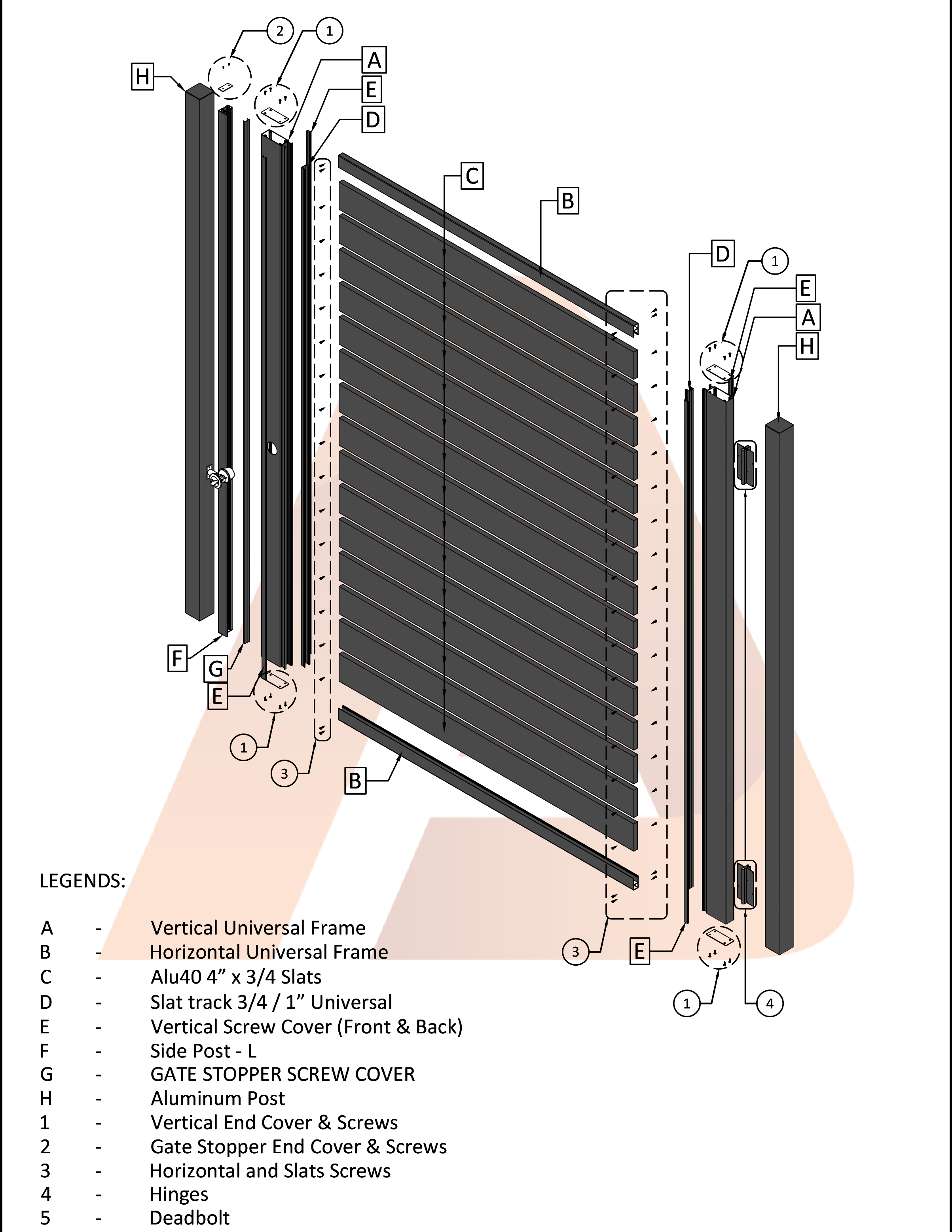 Alu 40 DIY Pedestrian Gate 6ft x 8ft with Legends |  | Aluglobusfence.com