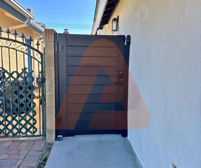 ALU 60 T&G black pedestrian gate installed by Aluglobus Aluminum Systems