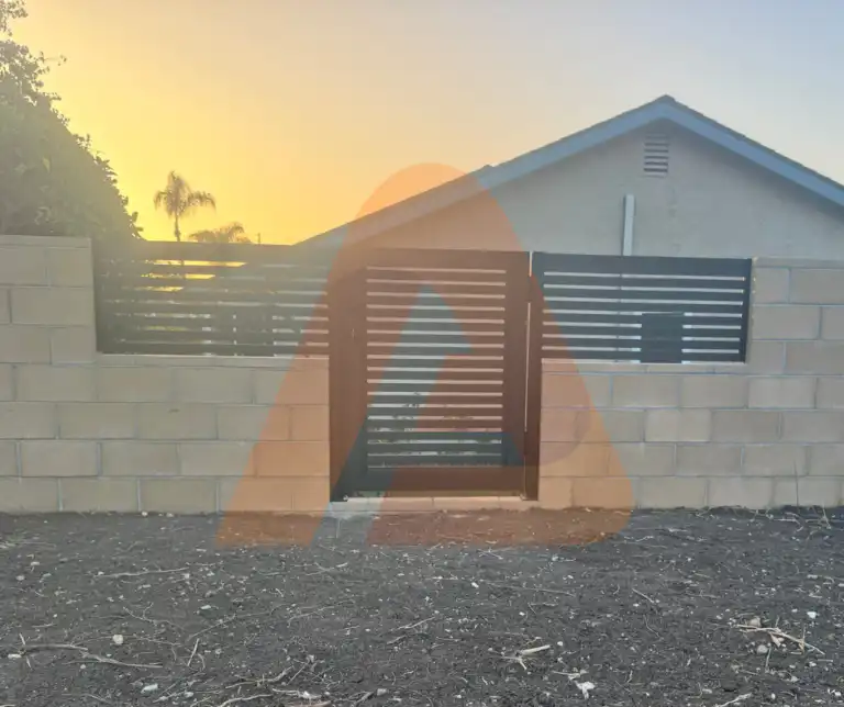ALU 20 black slat pedestrian gate installed by Aluglobus Aluminum Systems