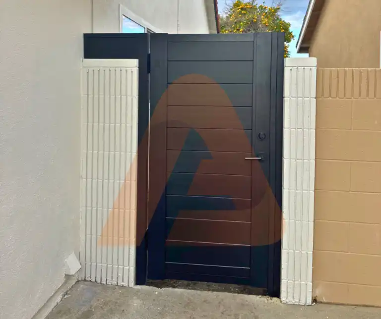 ALU 60 T&G black pedestrian gate installed by Aluglobus Aluminum Systems