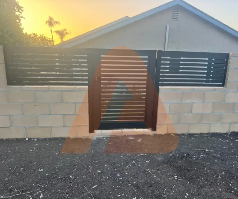 ALU 20 black slat pedestrian gate installed by Aluglobus Aluminum Systems