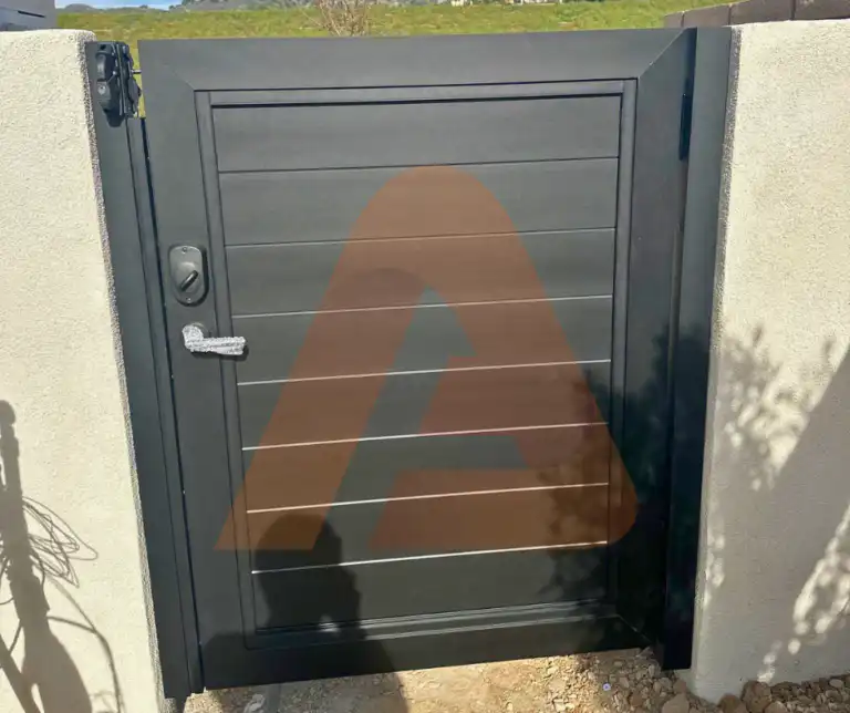 ALU 60 T&G black pedestrian gate installed by Aluglobus Aluminum Systems