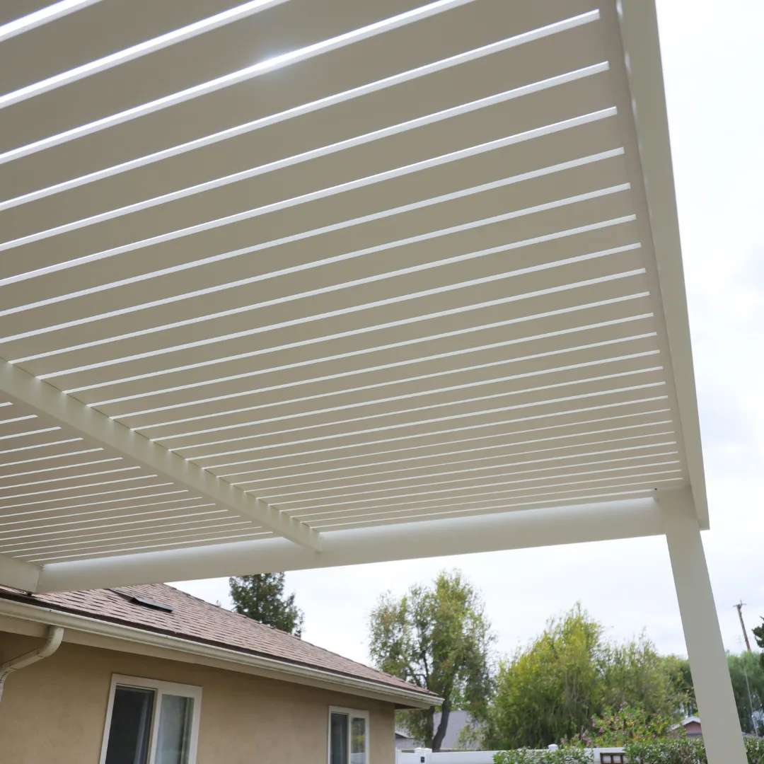 Aluminum slat roof patio cover installed by Aluglobus Aluminum Systems