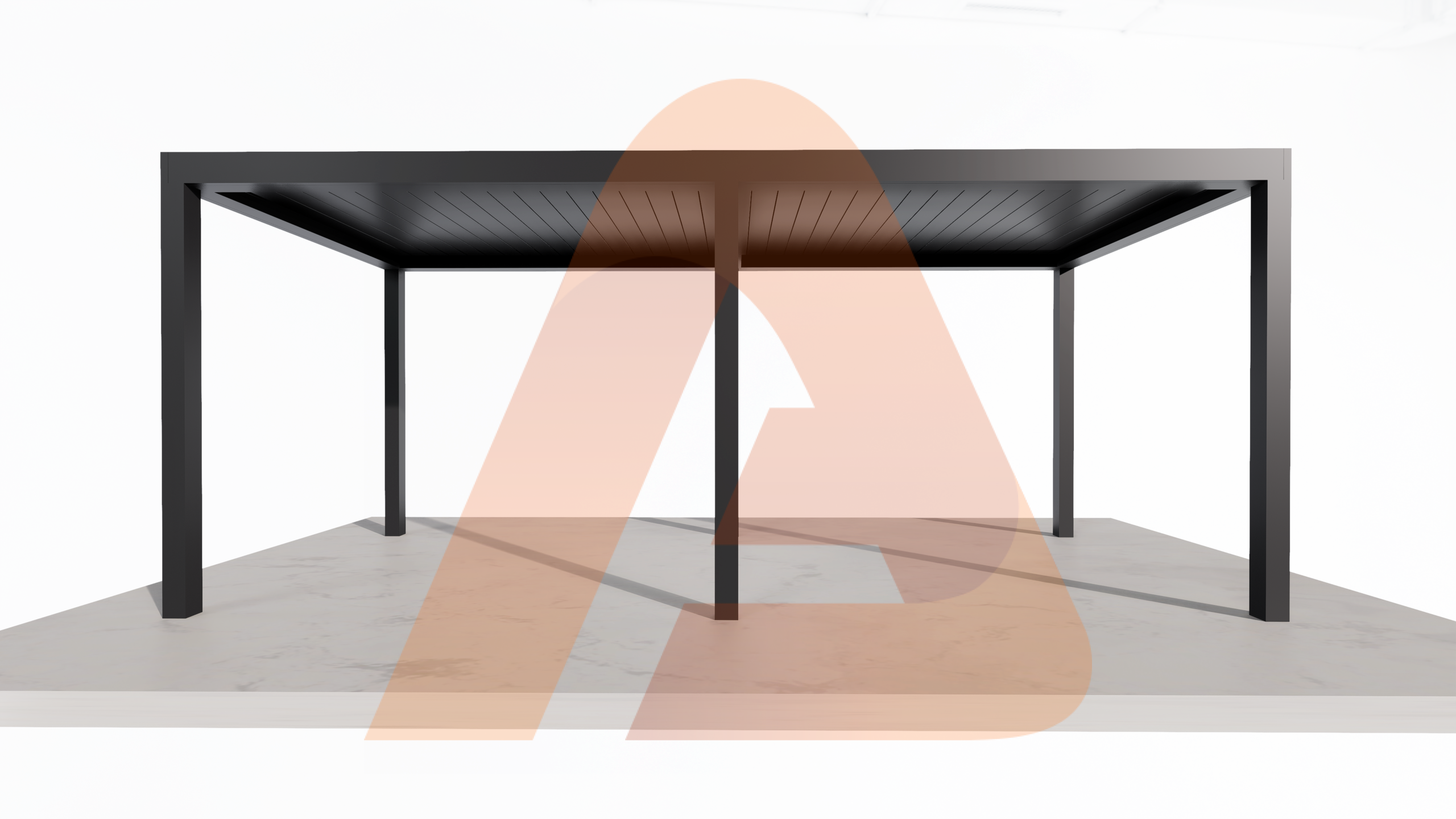 Extended automatic louver patio elevation