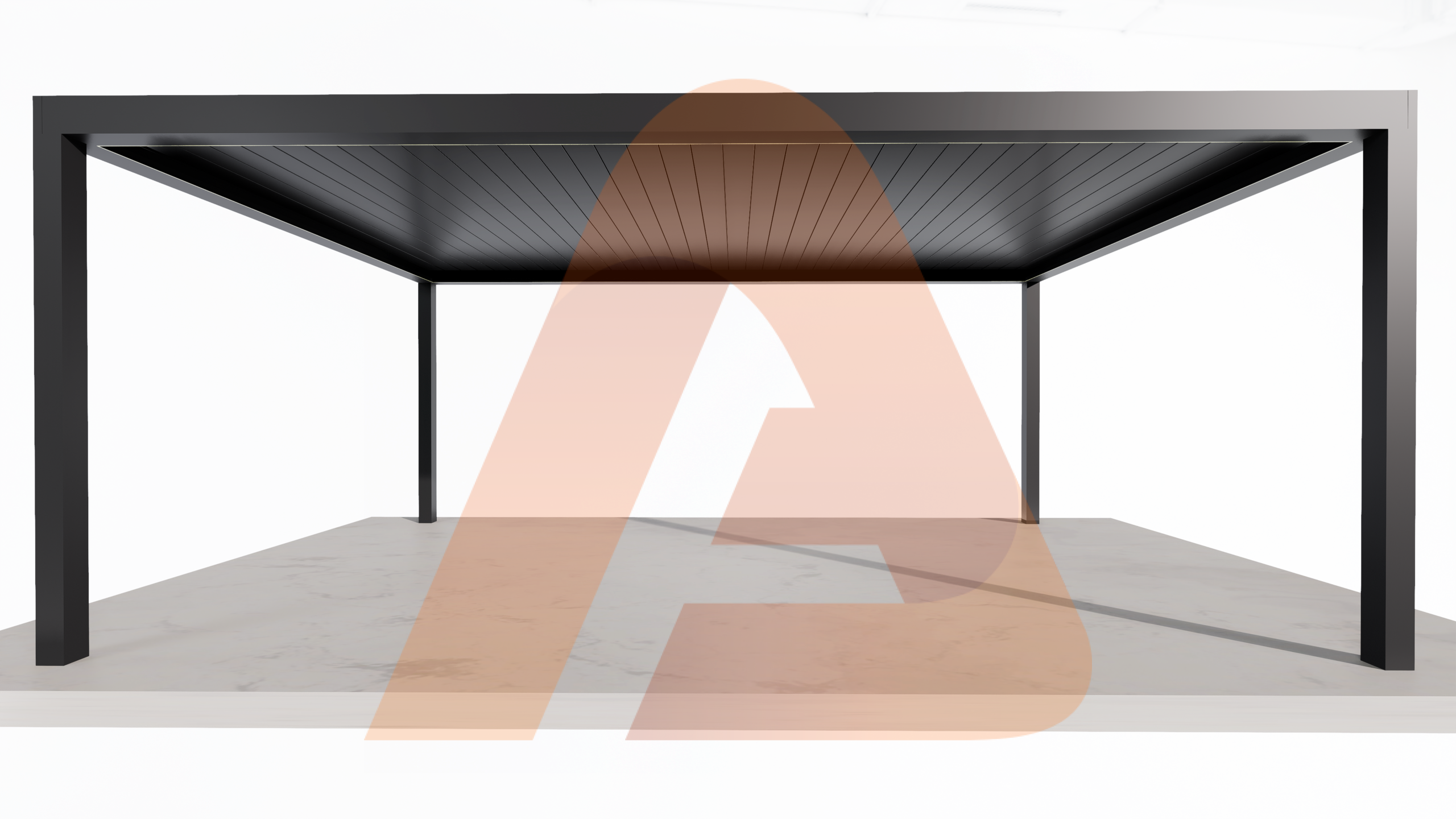 Wide span automatic louver patio elevation