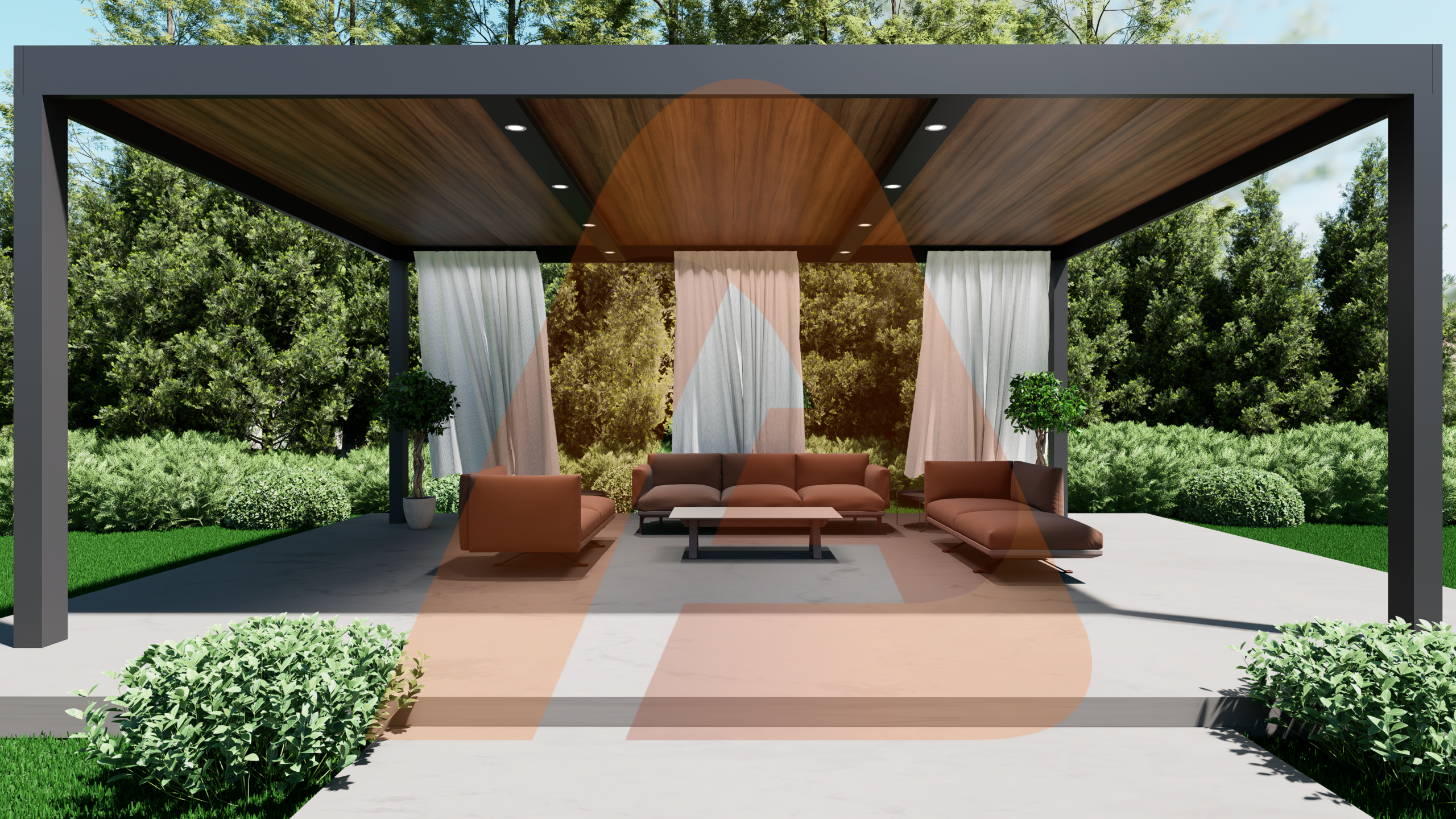 Wood grain insulated roof panel pergola system