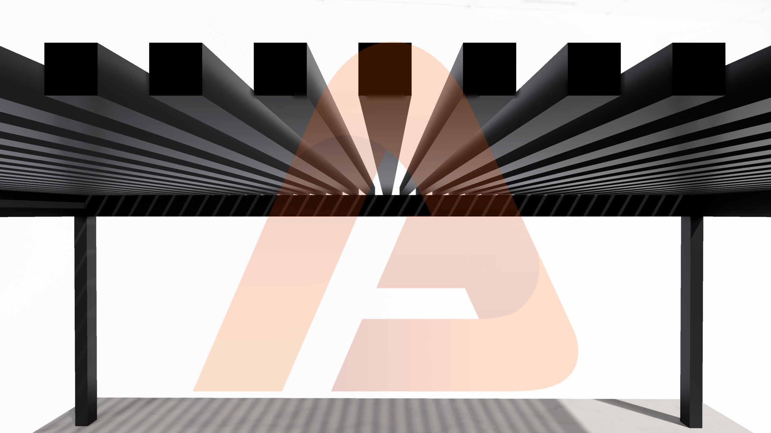 Section view of open lattice beam roof system