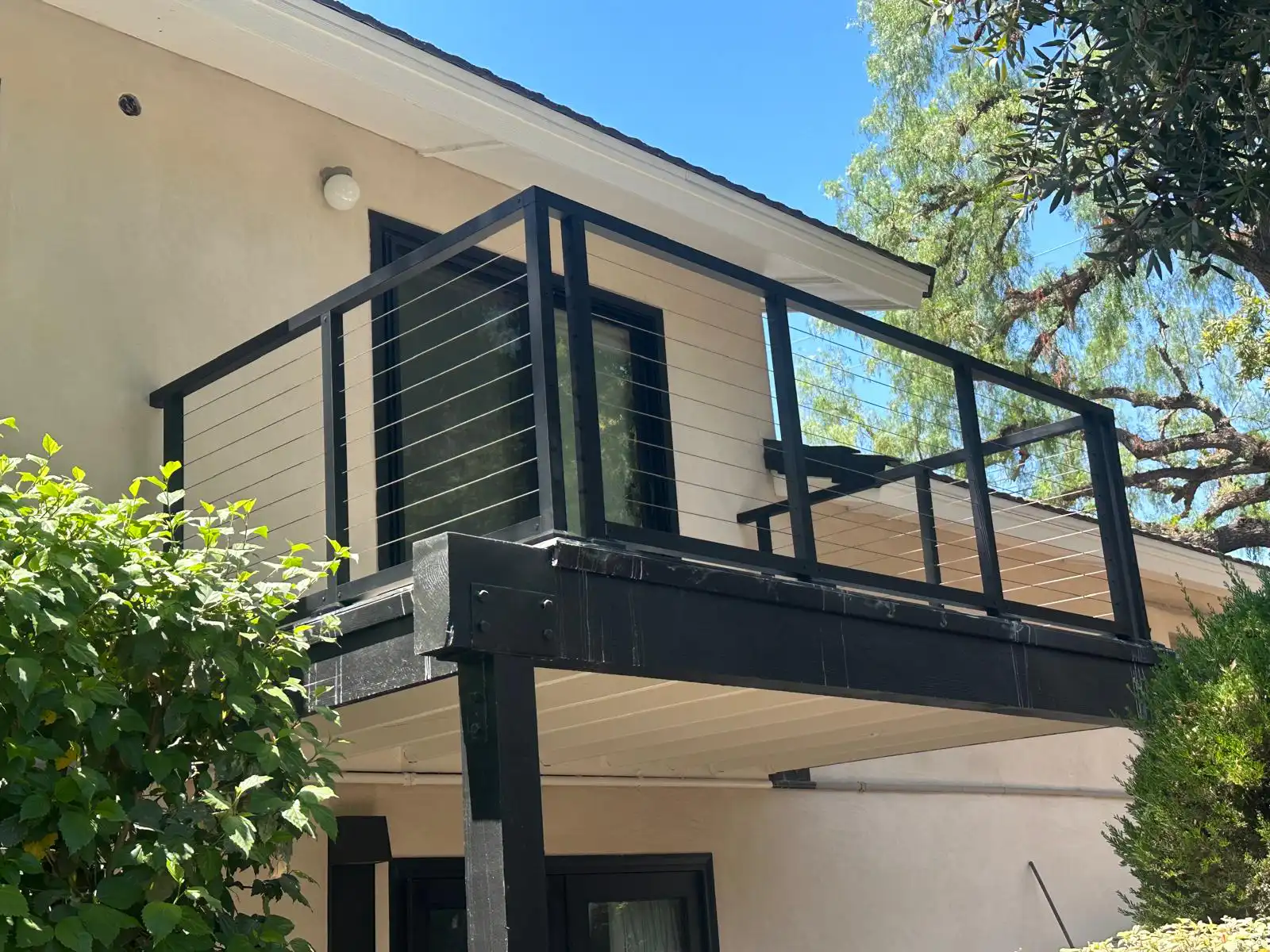 Outdoor railing system with clean horizontal architectural lines