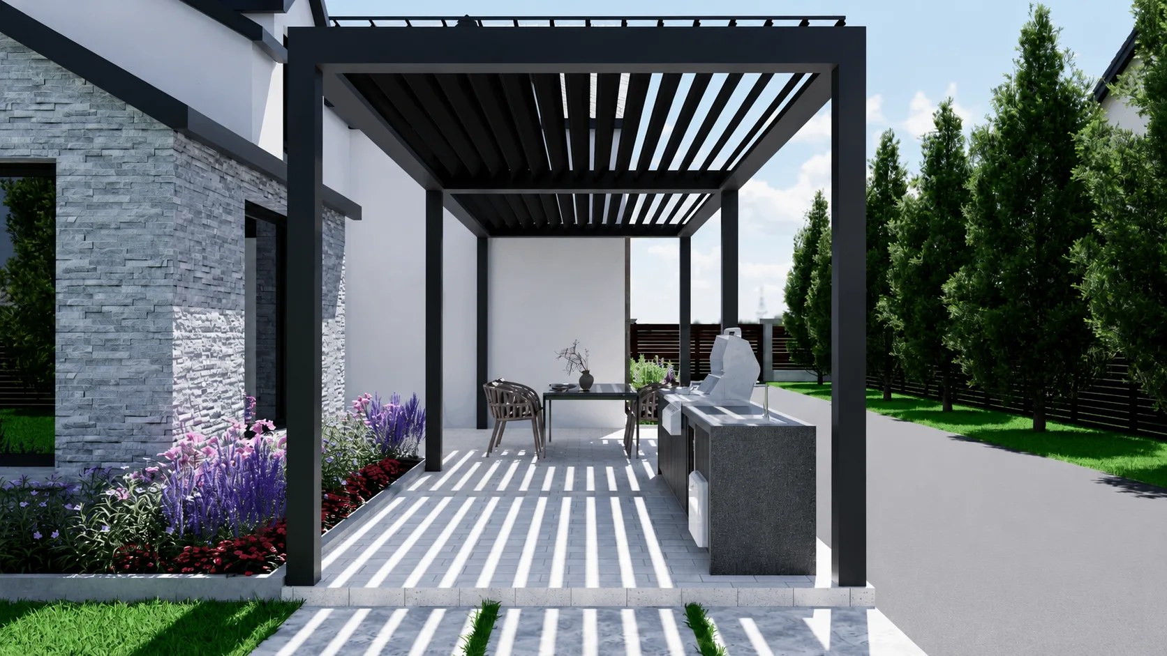 Opened louver patio cover