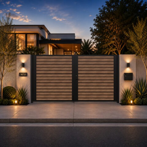 Alu 40 DIY 12x6 Pedestrian Gate wood like Walnut (With Background)