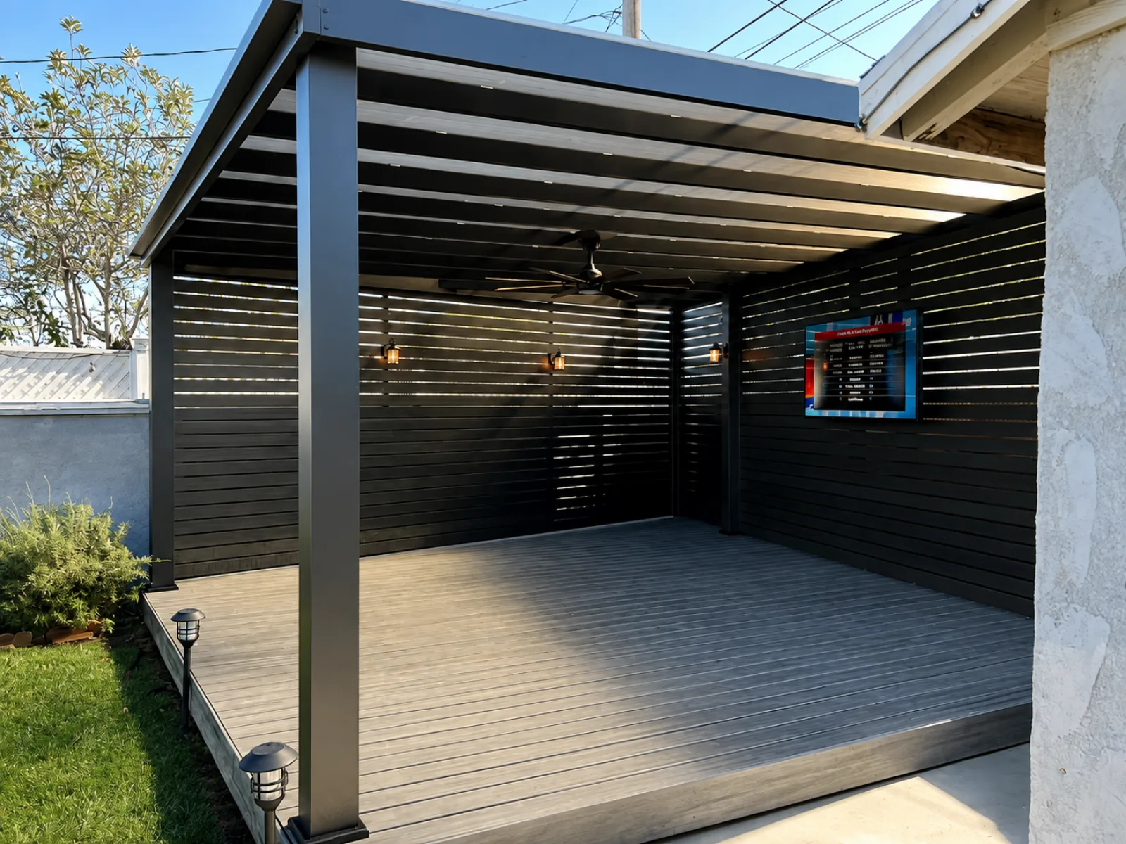 Modern aluminum beam roof patio cover with an open-air design
