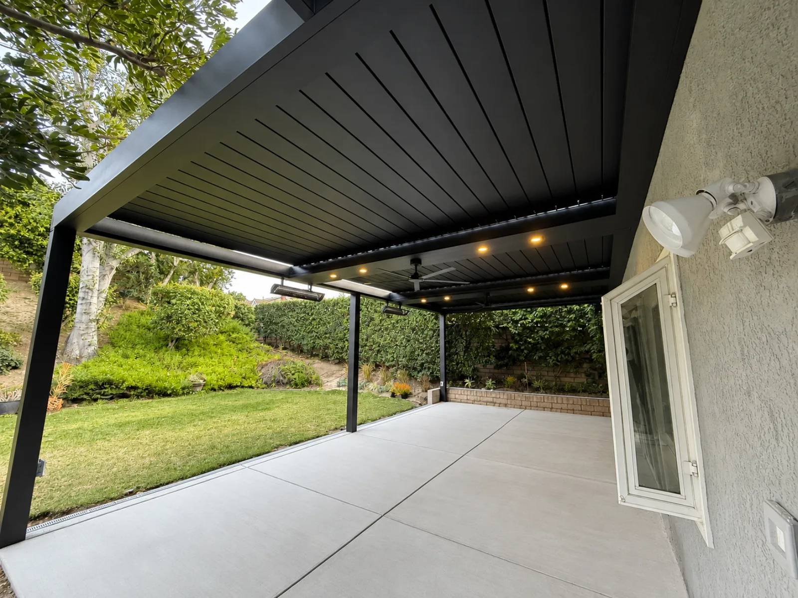 Completed automatic louver aluminum pergola with motorized adjustable roof