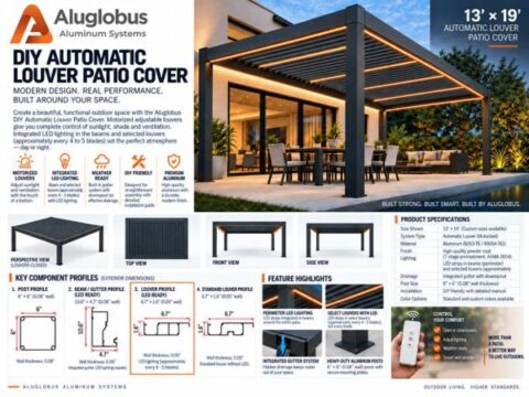 (BOX) DIY Patio Cover Kit 13 ft x 19 ft - Automatic Louver
