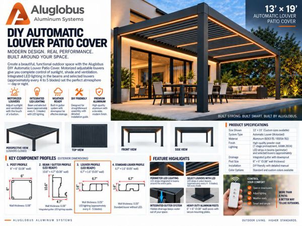 DIY patio cover kit 13 x 19 ft black frame black louver