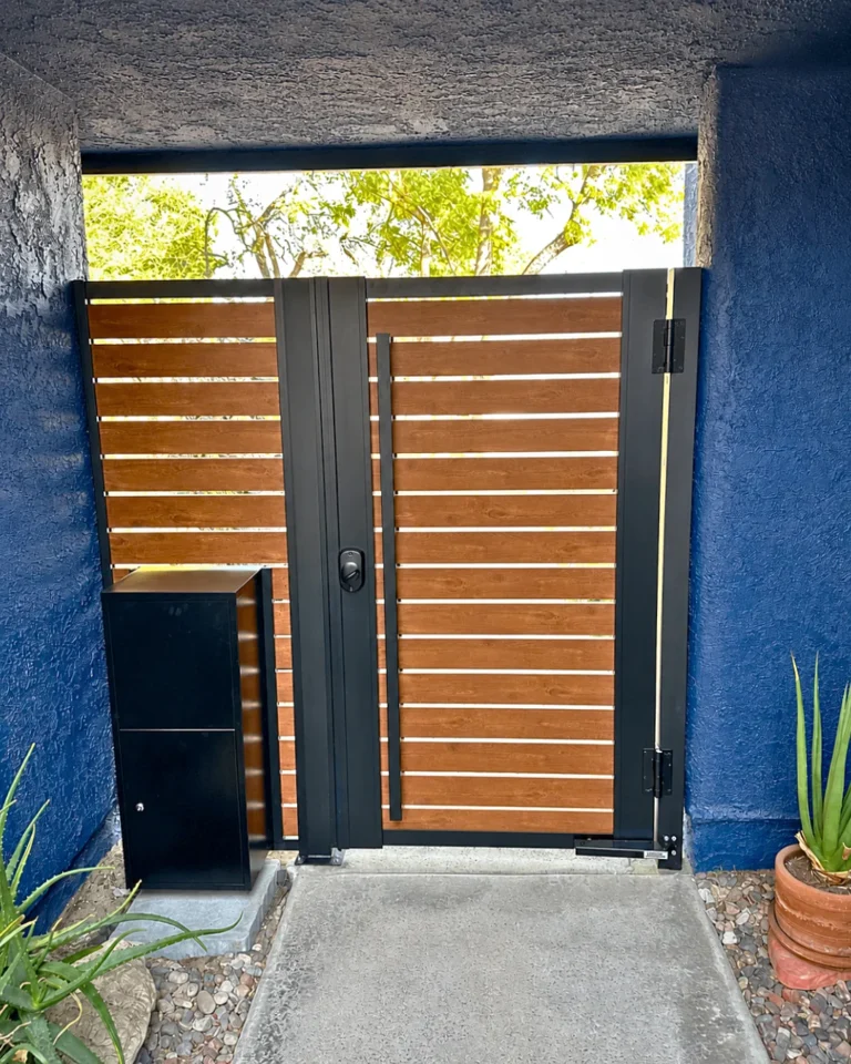 ALU40 wood grain gate at a front entry