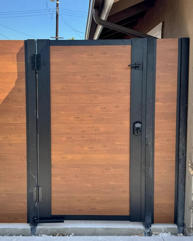 ALU60 T&G wood grain gate with black frame
