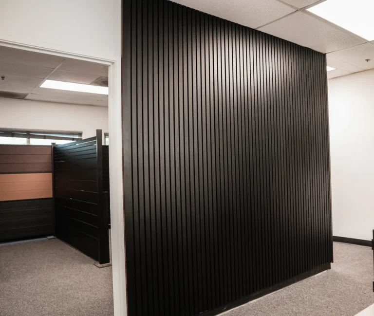Black aluminum cladding wall in an office