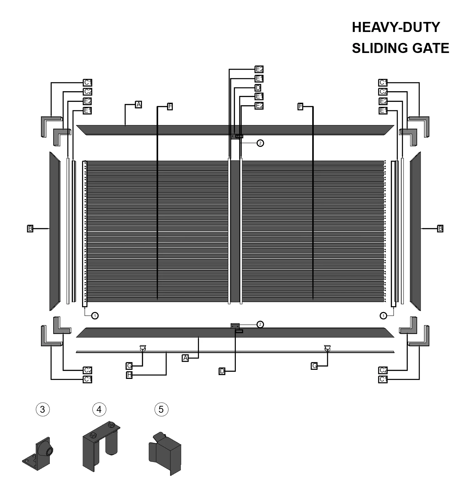 Aluglobus heavy-duty sliding gate parts drawing
