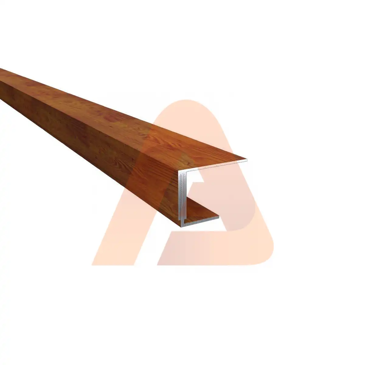 2-piece L-shape aluminum trim in woodgrain, profile view