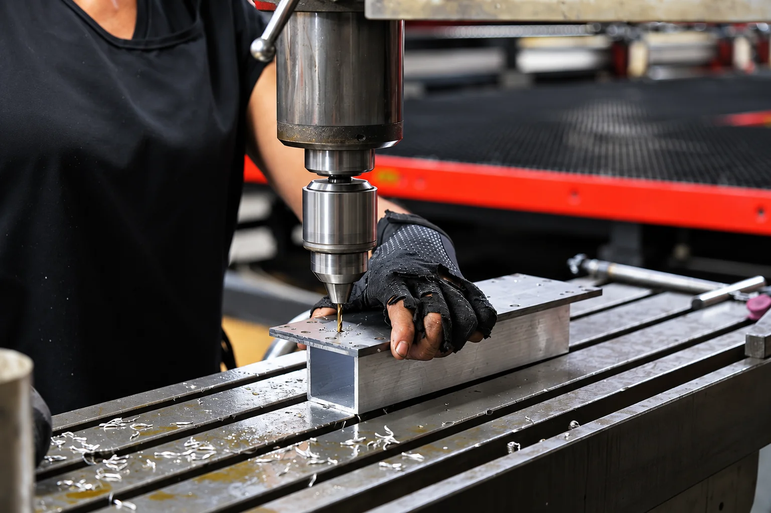Precision machining of an aluminum bracket and connection plate in the Aluglobus U.S. machine shop