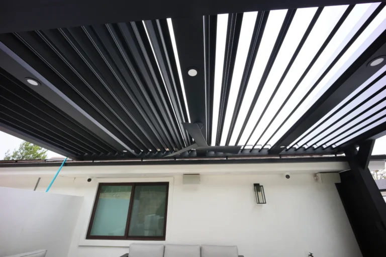 Open louver blades seen from below