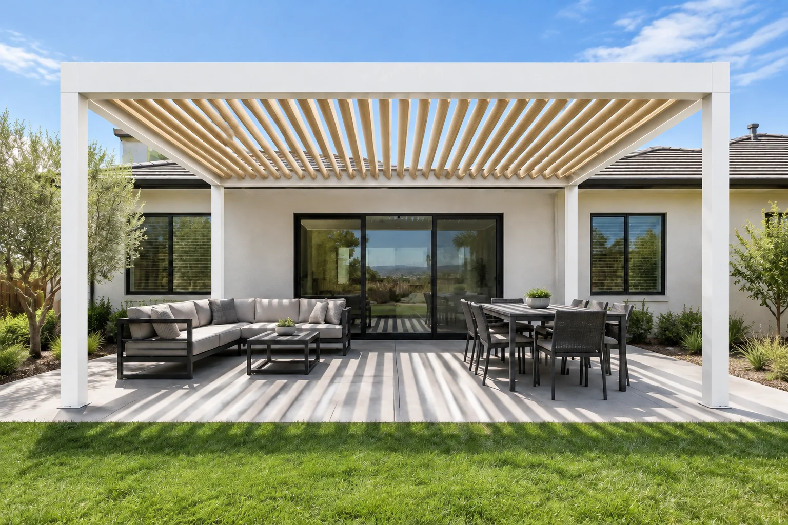 ALU FLEX DIY louver kit, product preview: white frame with white oak-look louvers
