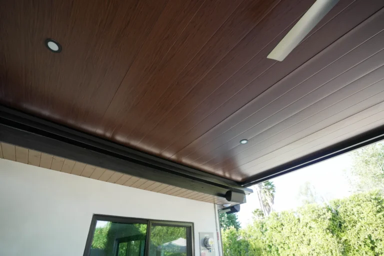 Woodgrain insulated patio cover edge detail