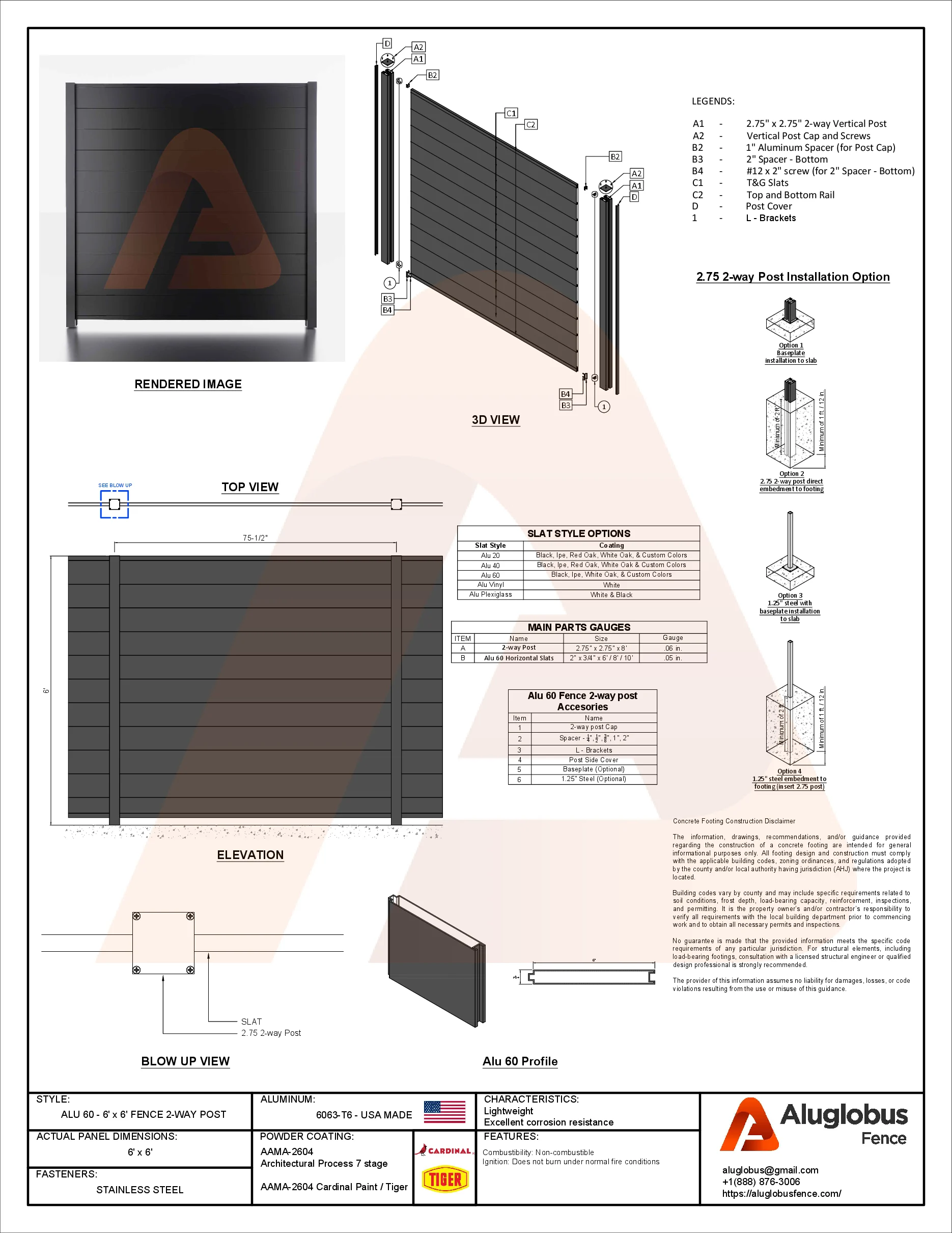 ALU60 T&G fence on the 2-way post system