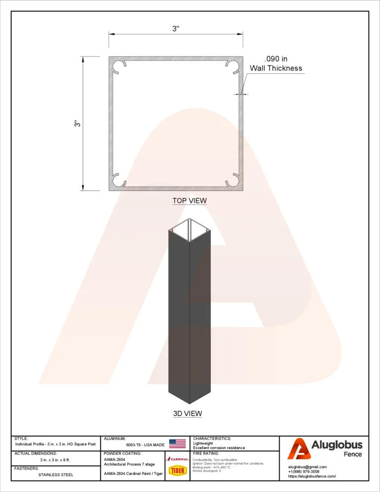 3″ × 3″ square post profile