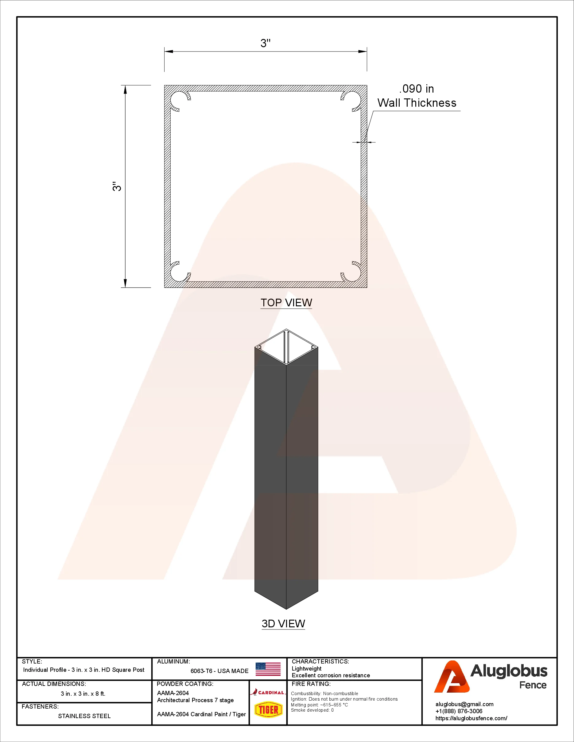 3″ × 3″ square post profile