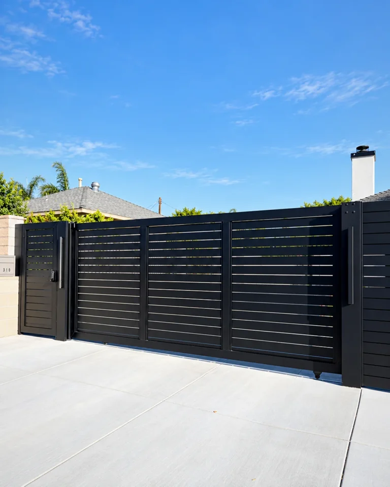 Black aluminum sliding driveway gate