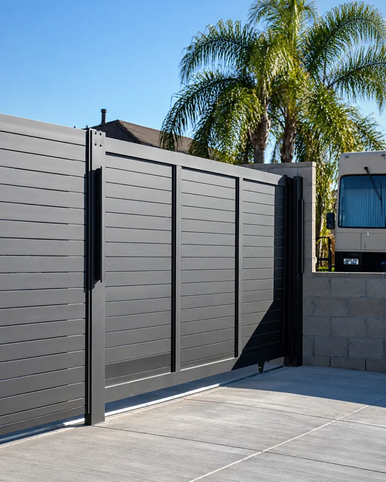 Aluminum sliding gate on a driveway