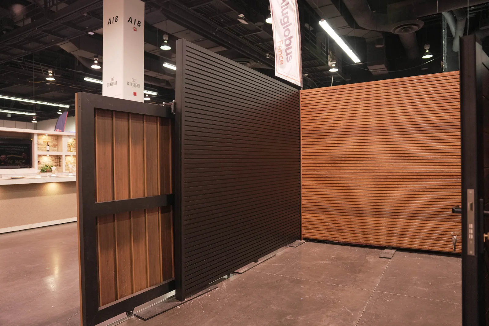 Woodgrain and black aluminum cladding walls